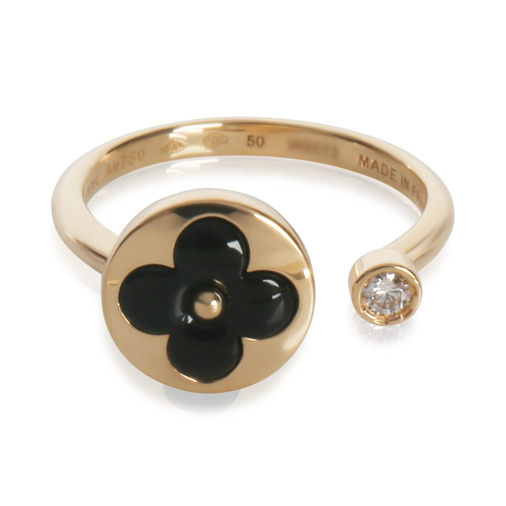 Louis Vuitton Yellow Gold Onyx and Diamond Color Blossom Mini Sun Ring